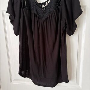 Cato Black Lace Trim Blouse